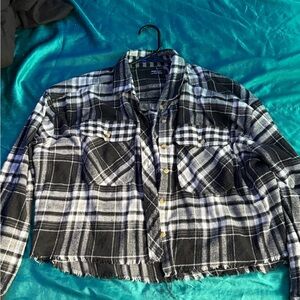 Plaid Button-Up Shirt - Black and White